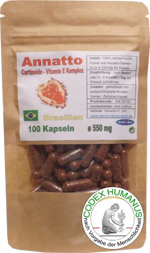 Annatto Orlean Frucht Rucco Vegan Kapseln 550 mg Vitamin-E Isomer Komplex