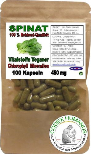Spinat Rohkostqualität Vegan Kapseln 450 mg