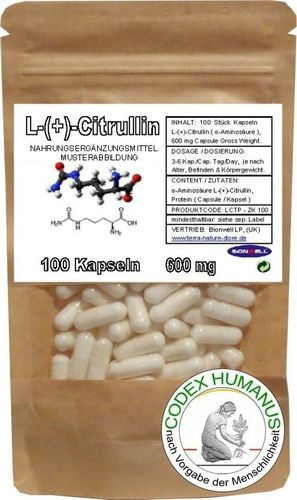 Vegan Kapseln C6H13N3O3  L-Citrullin α-Aminosäure 600 mg